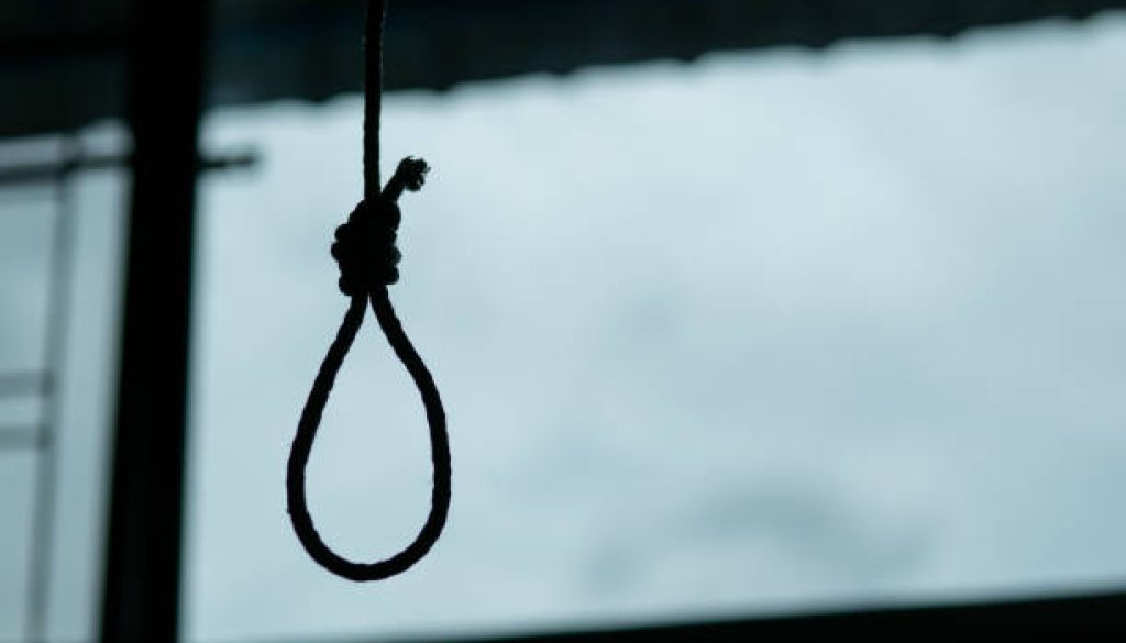 Silhouette of Hangman's noose knot. commit suicide concept.