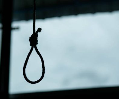 Silhouette of Hangman's noose knot. commit suicide concept.